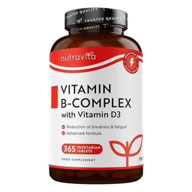 Nutravita Vitamina B Complejo con Vitamina D3 para Energía y Enfoque 365 Vegetariano Tabletas