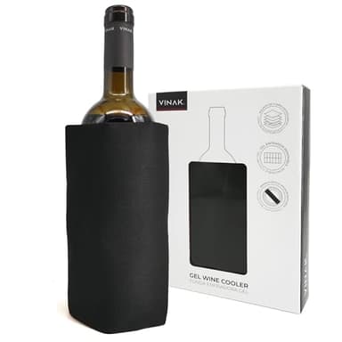 VINAK Funda enfriadora de botellas de vino | Enfriador de vino con gel de calidad no-frost | Fabricada con 5 capas aislantes | Banda elástica inferior anticaída (Negro)