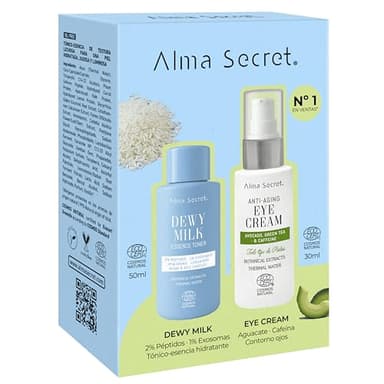 ALMA SECRET | Pack Cofre Contorno Ojos y Mini Dewy Milk | Cofre facial con tónico para piel hidratada y luminosa y contorno de ojos antiedad | Apto para todo tipo de pieles | Rutina facial completa