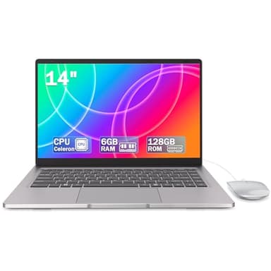 Ordenador portátil Config Dual Core N4000,14 pulgadas 6GB RAM 128GB SSD,soporta Bluetooth,2,5G/5G WiFi,Ordenadores portátiles ligeros,con blando,Adaptador Ethernet,adecuado para la oficina, estudio, y