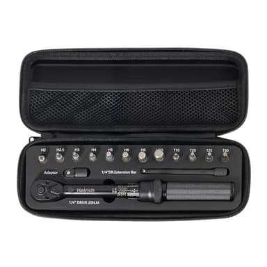 Hairich Llave Dinamométrica para Bicicleta y Moto, 1/4", Juego de 15 Piezas con Puntas Hexagonales y Torx, Rango de 2-20 Nm, con Barra de Extensión, Llave de Par para Bicicleta de Carretera