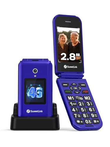 SweetLink F4 Plus 4G - Teléfono Móvil para Personas Mayores con Tapa, Teclas Grandes y Pantalla de 2,8”, Batería 1400mAh, Botón SOS, Contacto con Foto, Base de Carga USB-C, Doble Nano SIM, Azul