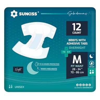 SUNKISS TrustPlus Pañales para Adultos Durante la Noche con Máxima Absorción, Bragas Absorbentes Unisex para Incontinencia, Mujeres y Hombres, Control de Olores, Talla M, 12 Unidades