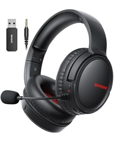 BINNUNE Cascos Gaming Inalámbricos 2.4GHz+Bluetooth para PS5/PS4/PC - Auriculares Inalámbricos Gaming con Latencia <30ms, Sonido 7.1 sin Pérdidas, Batería 40H+, Mic ENC, Compatible con Switch/Mac