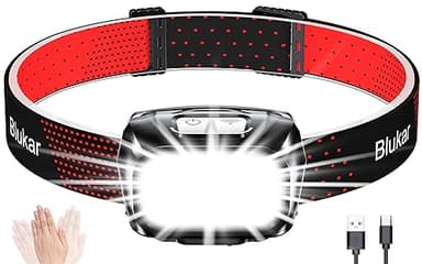Blukar Linterna Frontal, 2000L Superbrillantes Linterna Cabeza LED Recargables con Sensor de Movimiento y Ajustable Ángulo, 8 Modos (con Luz Roja) para Camping, Correr, Bicicleta etc.