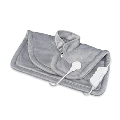 medisana HP 622 Almohadilla térmica para cuello y hombros, Capa eléctrica térmica, Protección contra sobrecalentamiento y apagado automático, 6 niveles de temperatura, Lavable, Gris