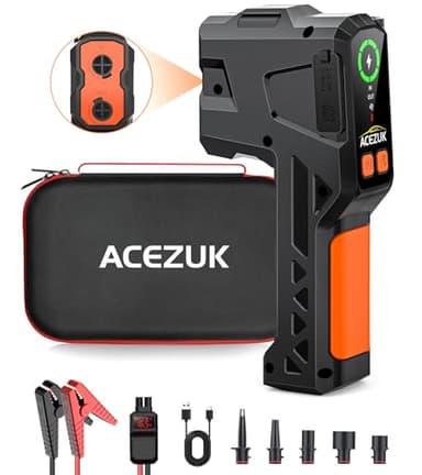 ACEZUK Arrancador de Coches, 5000A 12V Arrancador de Baterias de Coche(8L de Gasolina o 6,5L de Diésel), Bomba de Aire con 15800mAh Batería, Jump Starter, Lámpara de Camping, Clip Inteligente LCD