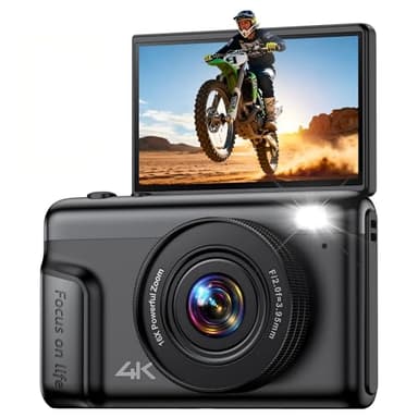 4K Digital Camara de Fotos Compacta: 64MP Profesional Video Cámara con 16X Zoom IPS Pantalla Abatible - Regalo para Principiantes Adultos - Baratas Vlog Camera Niño Niña