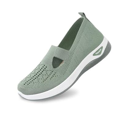 Dasongff Mocasines Mujer Atlético Bailarinas Ortopédico Antideslizante Casual Zapatos Caminar Punta Redonda Zapatillas de Tenis Sin Cordones Zapatillas de Moda y Deporte Chic Fitness Slip on, A2 Verde