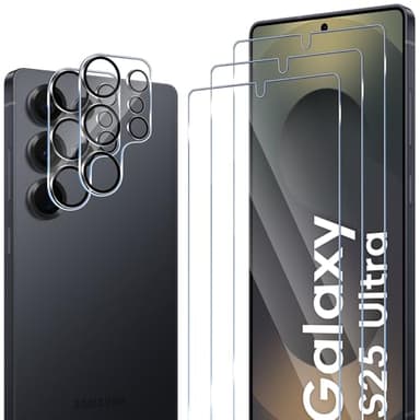 ELYCO Cristal Templado para Samsung Galaxy S25 Ultra 5G, 3 pcs Protector de Pantalla + 2 pcs Protector de Lente Cámara, 9H Dureza Anti-Rasguños Protector Pantalla, Sin Burbujas HD Vidrio Templado