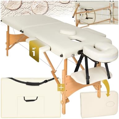 TecTake® Camilla Masaje Plegable, Camilla Estética Profesional de Aluminio, Camilla Profesional para Fisioterapia, Quiromasaje, Tatoos, Reiki, Altura Ajustable, 2 Zonas, con Bolsa Transporte - Beige