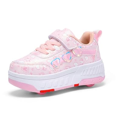 Hearda Zapatillas con Ruedas Niña, 2 en 1 Zapatillas con Ruedas,Patines Multiusos Zapatos Deportivas al Aire Libre con 4 Retráctil, Niño Zapatos Apatillas de Skateboard