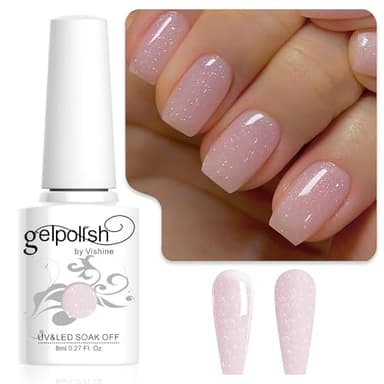 Vishine Esmalte Gel Semipermanente Transparente con Purpurina Rosa Nude, Esmalte de Uñas Jelly Lechoso con Purpurina Soak-Off UV LED Nude Para Estudio de Manicura DIY en Casa 8ml