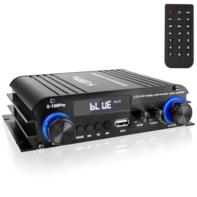 Romicta 2.1 canales Amplificador de audio estéreo, 300Wx2+360W, sistema estéreo Bluetooth 5.0 para el hogar con USB/AUX, control de graves, agudos y subwoofer, para subwoofer activo/pasivo y altavoz