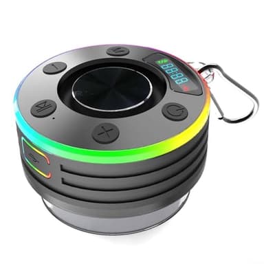 Altavoz de ducha, compatible con Bluetooth 5.3, altavoz de radio de ducha con ventosa, IPX7 impermeable, radio FM, pantalla LED, reloj, sonido HD de 360°, altavoz inalámbrico portátil para baño,
