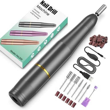 Torno para Uñas, 7 in 1 Torno para Uñas Profesional USB, 20000 RPM Lima Eléctrica Uñas, Seguro Nail Drill, Velocidad Ajustable, Manicura y Pedicura Eléctrico Profesional para Salón DIY