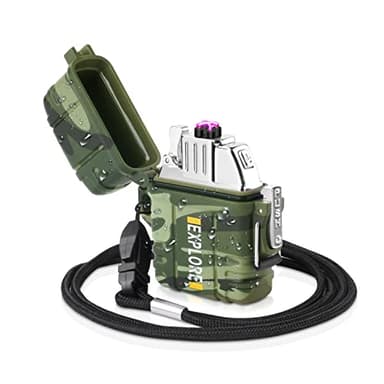 Flintronic Mechero Recargable USB,Mechero ElectróNico de Doble Arco Impermeable con Cordón,Portátil,Ecológico y Fácil de Usar,Resistente para Camping,Senderismo,Supervivencia al Aire Libre-Camuflaje