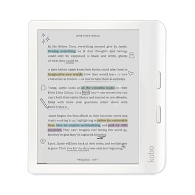 Kobo Libra Colour eReader | Pantalla E Ink Kaleido™ 3 de 7" | Temperatura del Color y Brillo Ajustables | Reducción luz Azul | eBooks y AudioBooks | Memoría 32 GB | Resistente al Agua | Blanco