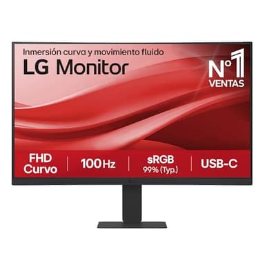 LG 24U421A-B Monitor, 23.8", FHD, Curvo 1500R, Panel VA, 1920 x 1080, 100Hz, 5ms, USB Tipo-C, sRGB 99%, Ajuste Inclinación, Negro Mate