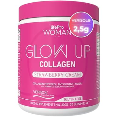 Colageno Hidrolizado Puro Verisol en Polvo con Vitamina C, Ácido Hialurónico y Zinc - 300g (30 Dosis) - Colágeno en Polvo Sin Azúcar Sabor Fresa Cream - Belleza desde Dentro para Piel, Cabello y Uñas