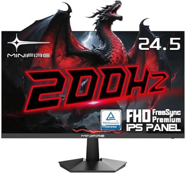 Minifire Monitor de juegos FHD de 24,5 pulgadas, 200 Hz, 1 ms con panel Fast IPS, monitor de PC 1080P para juegos con AMD Free Sync, 120% sRGB, certificación alemana Eye Care | HDMI 2.0 x 2 y DP 1.4 x
