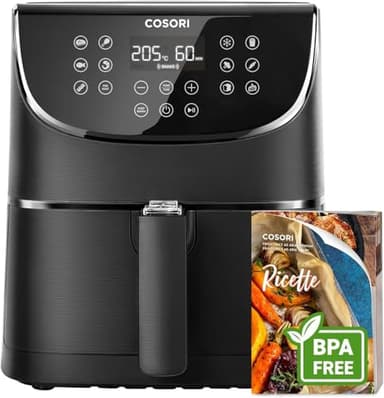 Cosori Freidora de Aire 5.5L Interior Metálico Real, Air Fryer Diseño Antióxido, Tecnología Calefacción Uniforme, 40 Recetas, Reducción de Grasas para una Vida Saludable, Eficiencia Energética, 1700W