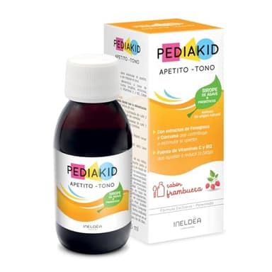 PEDIAKID - Apetito-Tono - Complemento alimenticio - Fórmula Exclusiva a base de Sirope de Agave - Estimula el apetito - Ayuda a aumentar de peso - Aroma Natural de Frambuesa - Botella 125 ml