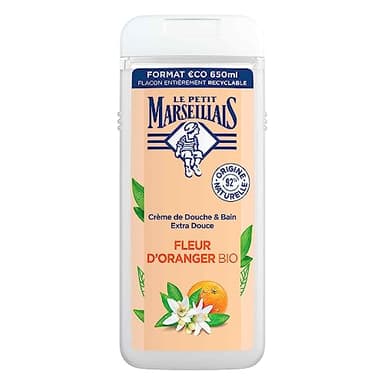 Le Petit Marseillais Gel de Ducha Corporal Extra Suave, Flor de Azahar BIO, Hidratación y Nutrición para Piel Sensible, con Ingredientes Naturales y Envase Reciclable y Recargable