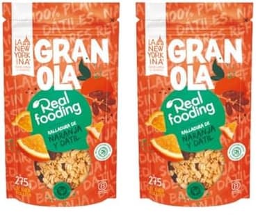 LA NEWYORKINA Granola Real Fooding | Deliciosa Granola Horneada con Aceite de Oliva Virgen Extra y Pasta de Dátil | Avena, Almendras y Ralladura de naranja (1 unidad) (Paquete de 2)