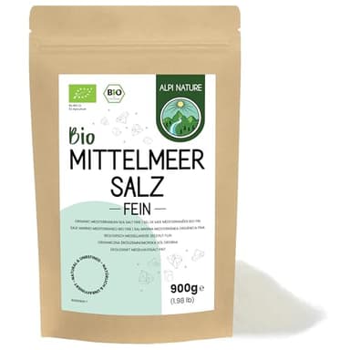 Sal Marina Mediterránea Orgánica Fina de Alpi Nature, Sal Marina sin Refinar del Mediterráneo para Cocinar (900G)