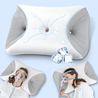 HOMCA Almohada CPAP, Almohada Ortopédica Espuma de Memoria para Todas Las Mascarillas CPAP Que Reduce la Presión de la Mascarilla y Las Fugas de Aire, con Funda Refrescante, 65x40x9/11 cm