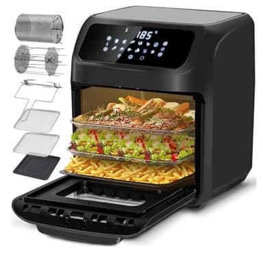 LLIVEKIT Freidora de aire caliente 12 L, horno de aire caliente, mini horno de 1800 W, freidora de aire sin aceite 12 en 1 con pantalla LED digital, deshidratador de frutas, barbacoa