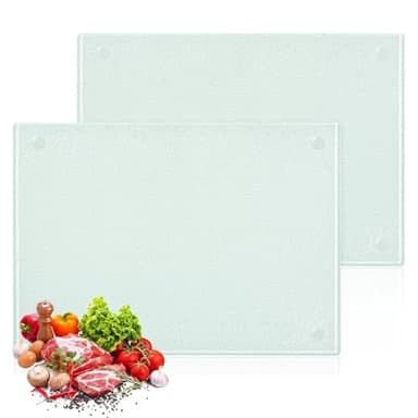 DGMI 2 Piezas Tabla de Cortar de Vidrio Templad, Tabla de Cortar Cristal con Patas Antideslizantes, Resistente al Calor y a los Arañazos para Encimera de Cocina, Mesa (20 x 28 cm)