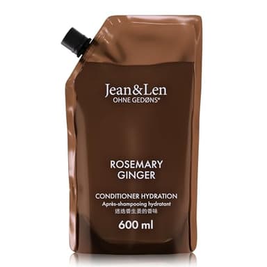 Jean & Len Acondicionador Hidratante Romero y Jengibre en bolsa de recambio, para cabellos secos, nutre intensamente y mejora la peinabilidad, fragancia especiada, sin siliconas ni parabenos, 600 ml