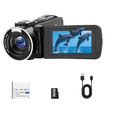 CAMWORLD Cámara de Vídeo 1080P 48MP Videocámara, Zoom Digital 18X con Pantalla Giratoria 270° 3.0", Vlogging Youtube Cámara con Tarjeta 32GB & Batería