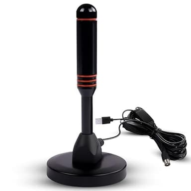 AXFEE Antena TV Interior Portátil con Base Magnética - DVB-T2 DTMB de Antena TV Digital, 4K 1080P VHF Digital HD, Cable 5m, Recepción 360° TDT,Conector USB y T-V Macho