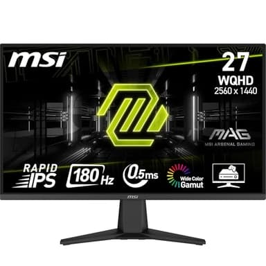 MSI mag 275QF Monitor Gaming Plano WQHD (2560x1440) Panel IPS rápido¡, 180Hz / 0.5 m (GtG, mín.), 1 ms (MPRT) 16:9, HDR Ready, 300 nits, Negro