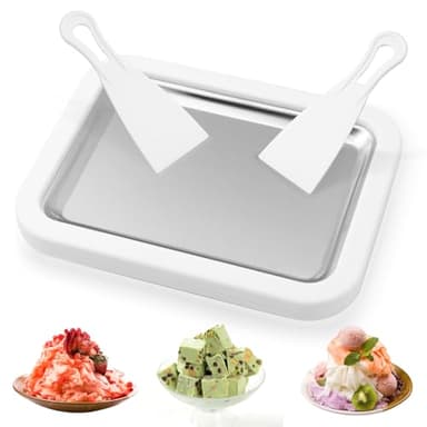 Jeinbuil Bandeja de Hielo para Hacer Helados, Rodillo Con 2 Espátulas, Máquina de Helado Instantáneo Enrollado para Yogur Congelado y Gelato