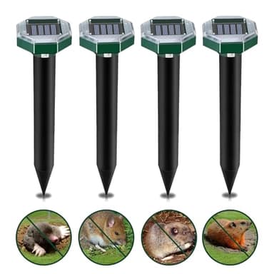 Ahuyentador de Ratas, RosyFate 4 Piezas Repelente Ratas Ultrasonido Exterior, Ahuyentador de Topos y Ratones Solar, IP65 Impermeable, Anti Topos,Serpientes,Ratones