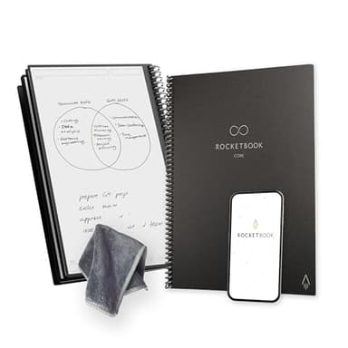 Rocketbook Core Cuaderno Espiral Reutilizable, Tamaño A4, 21 cm x 29,7 cm, Negro - Páginas de Puntos, Conexión a App, Borrable, Tapa Duradera, para el Colegio, el Trabajo y los Proyectos Creativos