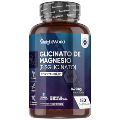 Glicinato de Magnesio 1422mg con Vitamina B6-180 Cápsulas Veganas que Aportan 200mg de Magnesio Puro - 3 Meses de Suministro, Sin OGM, Sin Gluten y Sin Lactosa