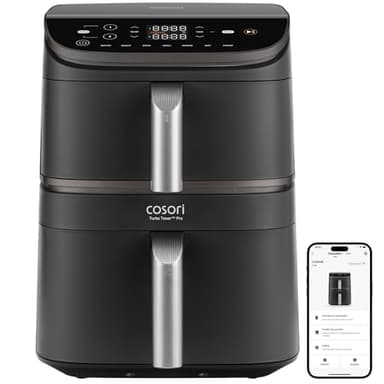 Cosori Turbo Tower Pro Smart Freidora de Aire 10.8L 2630W, Revestimiento Cerámico Seguro y Doble Cesta, Tecnología Avanzada con Motor DC y Dual Blaze, Ahorro de Energía y Más Rápida, 7 Funciones