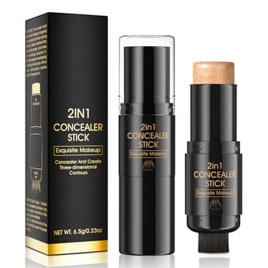 2 En 1 Iluminador En Barra con Pincel,Contorno Maquillaje,Iluminadores de Maquillaje,Iluminador Facial Para Mejillas Ojos Labios,Maquillaje En Barra,Para Todo Tipo de Piel