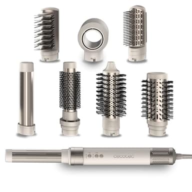 Cecotec Cepillo de Aire Secador Moldeador Alisador Multifunción 8 Cabezales CeramicCare AirGlam Champagne. 1400W, Tecnología Coanda, 3 Velocidades, 3 Temperaturas, Control Inteligente Calor, 110000rpm