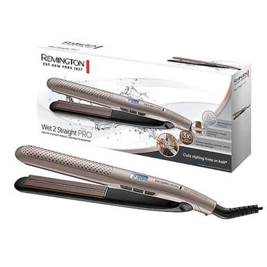 Remington Plancha de Pelo Wet2Straight Pro, Tecnología Wet2Straight, Placas Flotantes Extralargas, Cabello Húmedo y Seco, Cerámica, 10 Temperaturas hasta 230°C, Digital, Calentamiento 15s, S7970