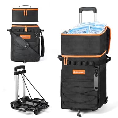 Odoland Bolsa Termica Grande para 72 latas Porta Alimentos Plegable con Ruedas y Aislamiento a Prueba de Fugas Bolsa Nevera Bolsa Isotermica con Carro Todo Terreno Estable Asa Plegable