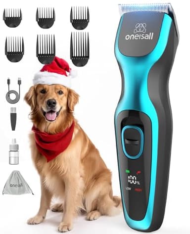 oneisall Cortapelos silencioso para perros, cortapelos profesional para perros y gatos, cortapelos eléctrico para mascotas con motor potente de 7000RPM, apto para pelo grueso de mascotas