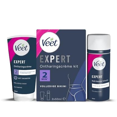 VEET Expert – Crema depilatoria para cabello rebelde – Maillot de cuerpo completo con espuma exfoliante – Actúa en 2 minutos – 2 x 50 ml