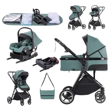 Zkiprm Carrito de Bebe 3 en 1,Con Base Isofix y Reclinable Silla de Paseo, Conjunto Plegable Portátil con un solo Toque Carrito Bebe, Sistema de Viaje, Con accesorios, Adaptateurs, 0 y 3 años.