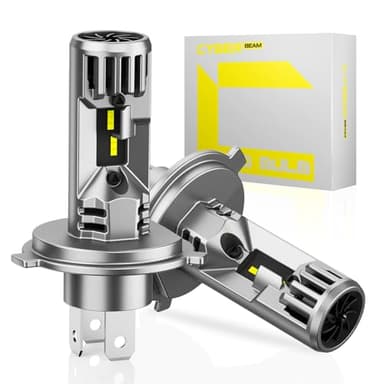 CYBERBEAM Bombilla H4 LED, 90W 30000LM 6500K Blanca Faro de Coche, Lamparas H4 LED Universales para Faro Delantero, 1:1 Tamaño de Halógena, No Requiere Adaptador Kit de Conversión (2 Pieza)